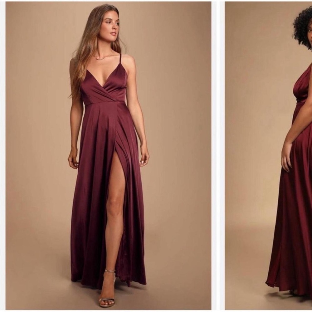 Lulus Womens Ode To Love Burgundy Satin Bridesmaids Wedding Guest Maxi Dress XS